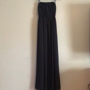 Navy strapless maxi dress with floral top